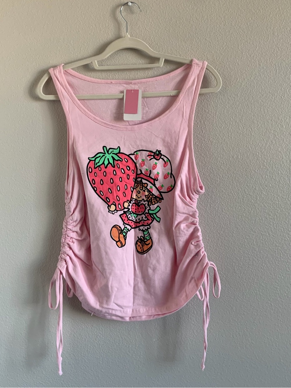Pink Strawberry Shortcake Graphic Tank Top with Side Ties